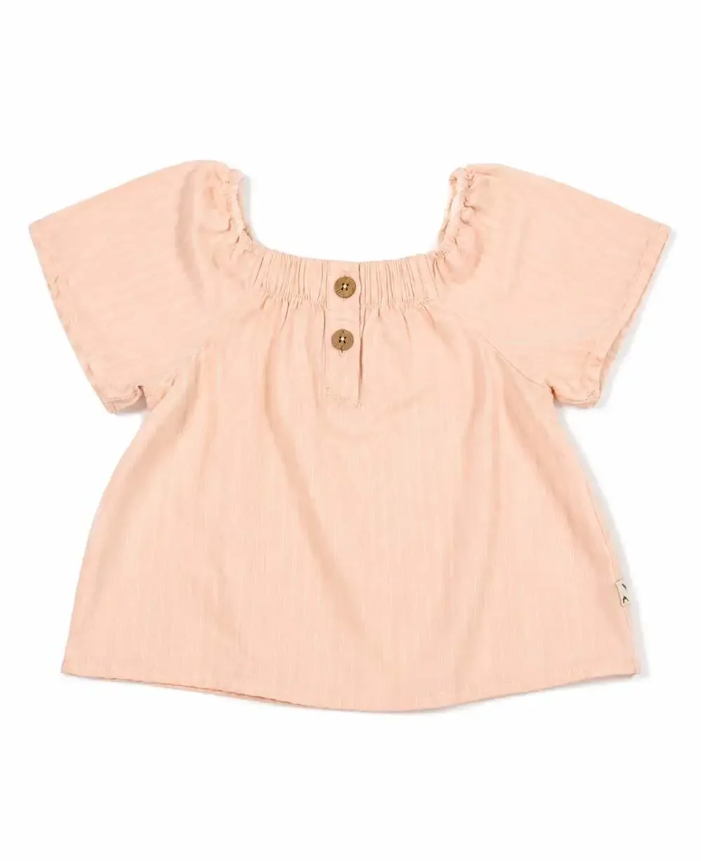 easy-peasy Toddler Girls Short Sleeve Henley Blouse in Light Pink
